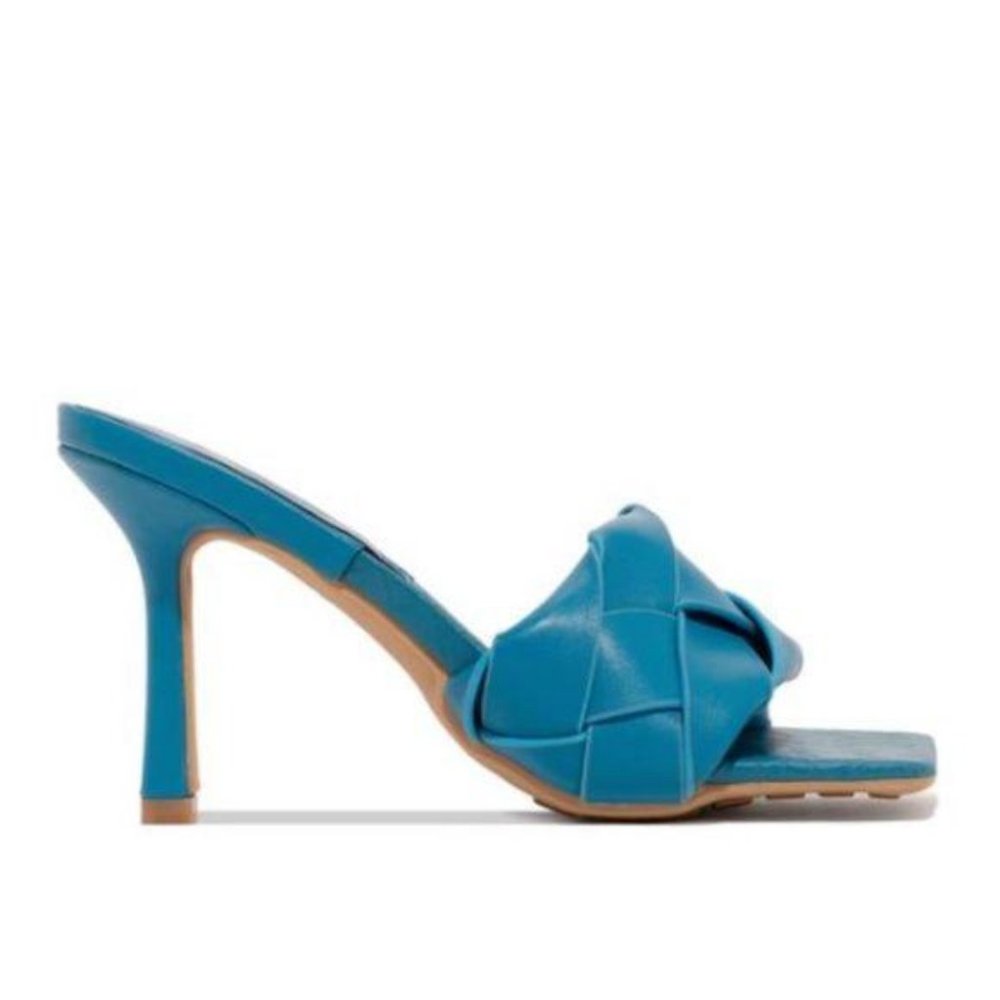 Woven Square Toe Mules – Teal Blue - Picture 3 of 10